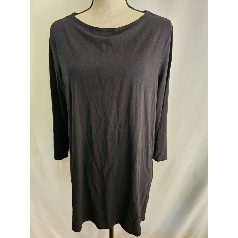 Laura Ashley Women’s Large Black Tunic Top 3/4 Sleeve Stretch Viscose Blend